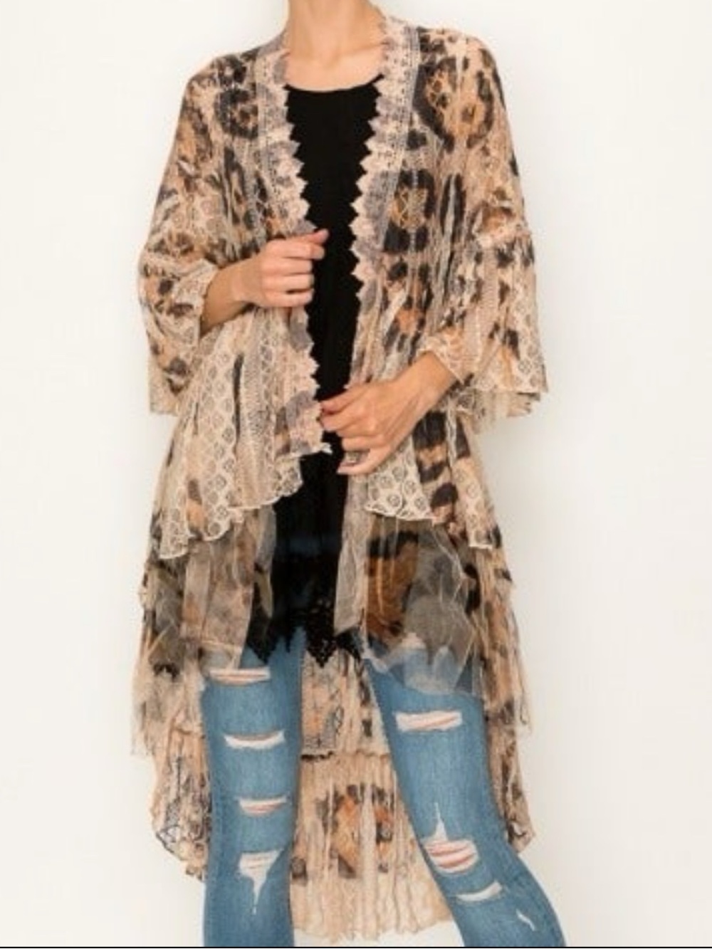 ORIGAMI Leopard animal print Lace Cardigan Duster: Shabby Chic Cover Up